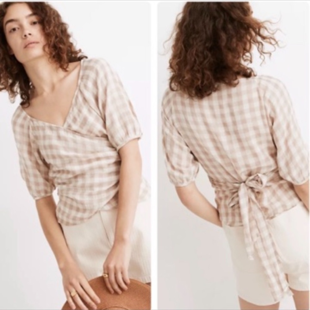 Madewell Sweetheart Wrap Top in Gingham Check